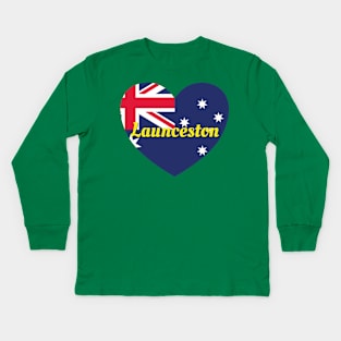 Launceston TAS Australia Australian Flag Heart Kids Long Sleeve T-Shirt